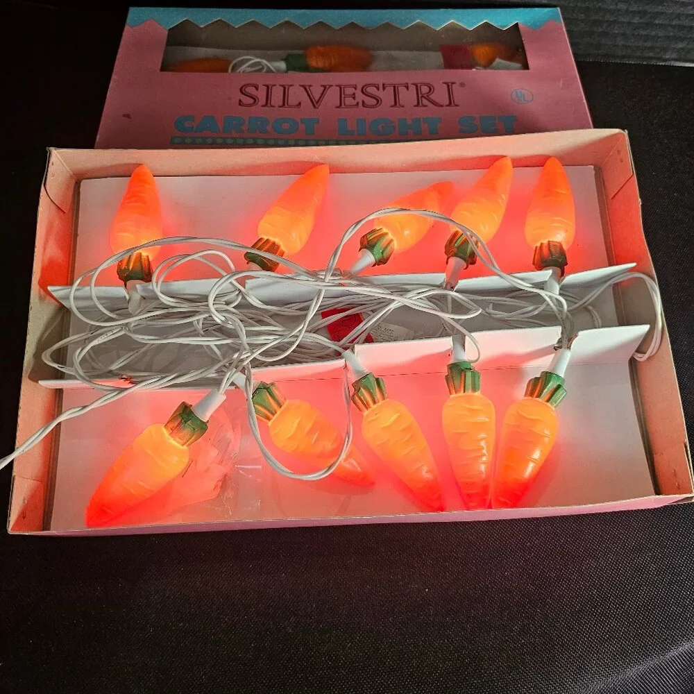 Rare Vintage Silvestri Easter Carrot String 10 Light Set New Old Stock In Box
